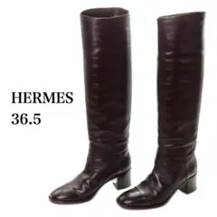 36.5　HERMES　エルメス　ロングブーツ　焦げ茶　ジップなし　6cmヒールのサムネイル