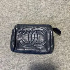 CHANEL 黒レザー ポーチ