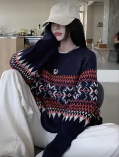 ノルディック柄オーバーサイズニットセーター