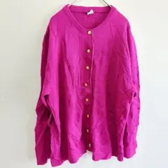 ❤ 海外古着 ピンク アクリル カーディガン ゴールドメタルボタン 46/48