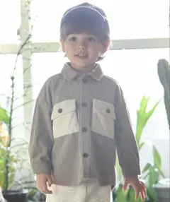 新品プティマインコーデュロイ長袖シャツ 120cm グレージュホワイト