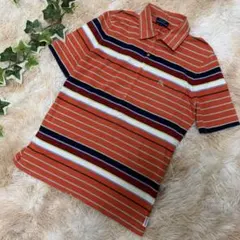 バーバリーロンドン　ボーダーオレンジポロシャツ　Mサイズ　胸刺繍