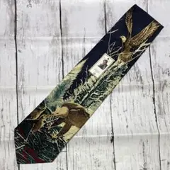 メンズ　ネクタイ　カジュアル　アート　絹　シルク　鳥　鷲　ワシ　紺色　ネイビー