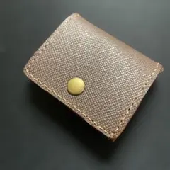 本革 ヌメ革 型押しレザー ボックス型コインケース ミニ財布 ブラウン