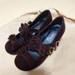 しまむら 皆方由衣 ベロアリボンパンプス ダークブラウン S