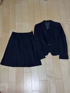 洋服の青山　5号　ネイビー ストライプ スカートスーツ