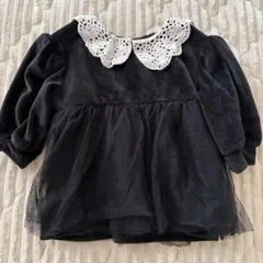 黒 レース襟付き トップス 80cm裏起毛