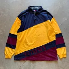 【XL】トミーヒルフィガー 長袖ポロシャツ 切替■アメリカ古着 90s