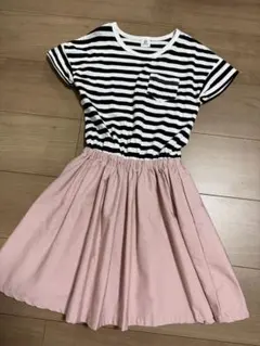 ストライプ・ピンク半袖ワンピース120㎝