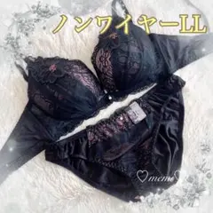 【ノンワイヤーLL】ブラショーツセット❤️️ブラックレースフラワーモチーフ✩️️6552