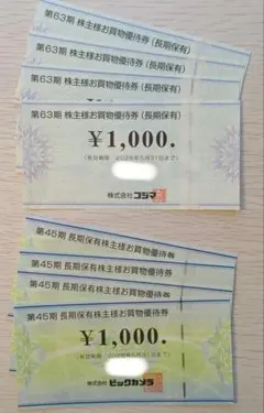 ビックカメラ　コジマ 株主優待券