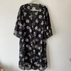 ロペピクニック花柄シフォンシャツ 五分丈 Vネックカーディガン