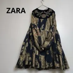 【タグ付】ZARA ミニティアードワンピース　ベロア　刺繍