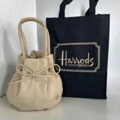 Harrods ベージュ レザー ハンドバッグ