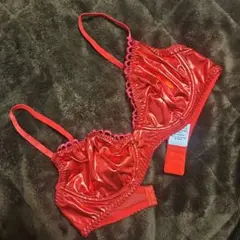 M 光沢レッドPUブラジャー(ショーツ無し)