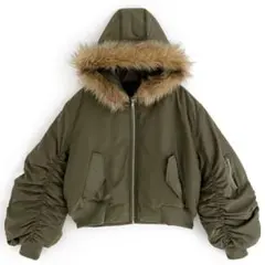 グレイルファーフード付きショート丈ジャケット