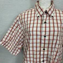 NEWYORKER 赤 白 チェック柄 ボタン 半袖シャツ XL(LL)のサムネイル