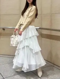 【最終値下】FRAY I.D ランダムティアードシアープリーツスカート ホワイト