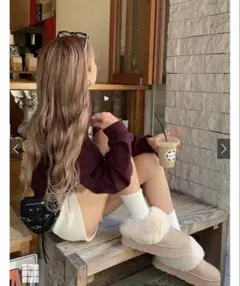 GRLベージュ スエード ファー付きムートンブーツ