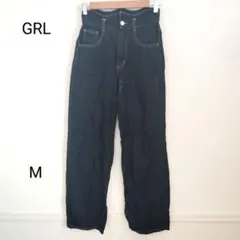 GRL グレイル 綿100% 無地 シンプル ダークブルー ストレートデニム M