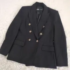 ZARA ダブル テーラードジャケット 金ボタン 大きいサイズ Ｌ ブラック
