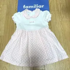 familiar ドット柄 ワンピース風ロンパース　80 白×ピンク