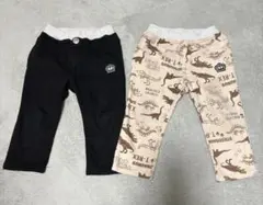 キッズ 裏起毛パンツ ボトムス セット 恐竜柄 黒