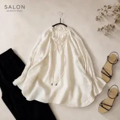 美品サロンアダムエロぺ涼しげゆったりリネンスキッパーシアーブラウス 