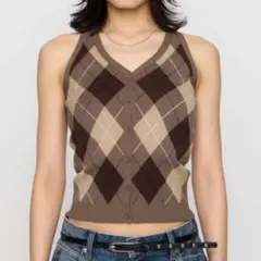 LAGUAGEM ARGYLE HALTER NECK トップス ブラウンのサムネイル