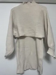 アイボリー リブ編み ニットワンピース　セットアップ