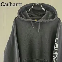 カーハート☆Carhartt 袖ロゴ プルオーバー 黒 XL相当 0009