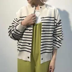 CLOCHE スナップカーディガン　ボーダー　ゆったり　長袖　羽織り　上着