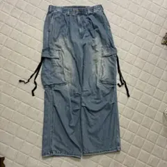 だ*く様 ヴィンテージメイクバギーセミワイドM-47カーゴデニムパンツ/裾ドロー