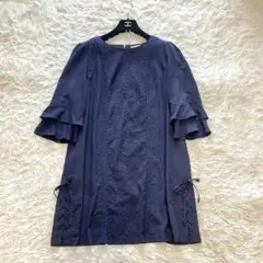 ローズティアラ 大きいサイズ ワンピース 花刺繍レース スウェード 4L