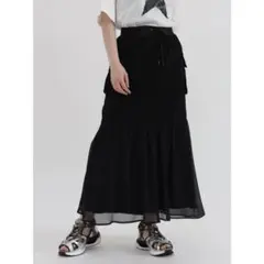 匿名　新品●ヤマダヤ　LASUD ラシュッド シフォン切替マーメイドスカート 黒のサムネイル
