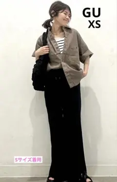 ☆更にお値下げ☆GU ツイルボクシーワークシャツ　5分袖　ブラウンのサムネイル