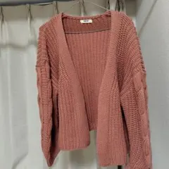 ピンク ケーブル編み ニットカーディガン Honey Knit
