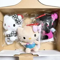 新品未使用　サンリオ　カラビナ付マスコット　キティ　黒ピンク　日焼け　千鳥格子