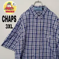 USA古着 CHAPS　半袖ボタンシャツ3XL　パープルネイビーチェック