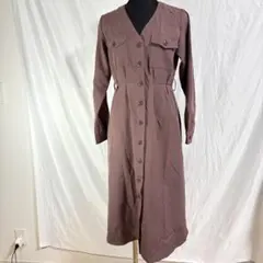 【AVAN LILY】フロントボタン ロングワンピース ベルト付き ブラウン