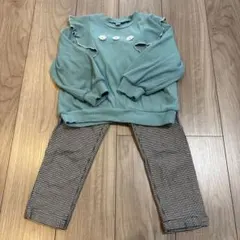 アプレレクール ミントグリーン フリル トレーナーチェックパンツ セット 110