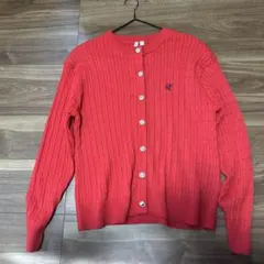 カーディガン　赤　　編み込み