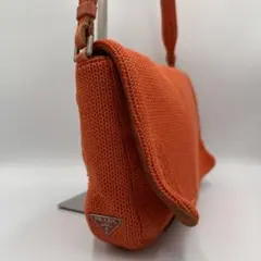 【希少カラー】PRADA プラダ ショルダーバッグ 三角ロゴ ニット オレンジのサムネイル