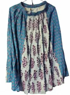 INDESIGN フラワーMIXプリントブロックプリント ギャザースカート