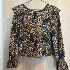 ZARA 花柄長袖ブラウス 黒地