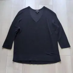 Theory　Vネック　シアーニット　ネイビー　七分袖　プルオーバー