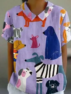 犬柄 半袖シャツ 紫