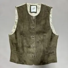 ヴィンテージ★スエードベスト 裏側総柄デザイン　ブラウンM