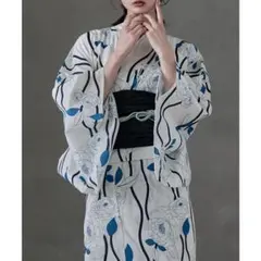 浴衣 レディース 着付けのいらない 簡単 二部式浴衣セパレート 浴衣 青 薔薇