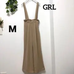 【グレイル】GRL サロペット ワイドパンツ ベージュ 裾上げ跡あり フリル Ｍ